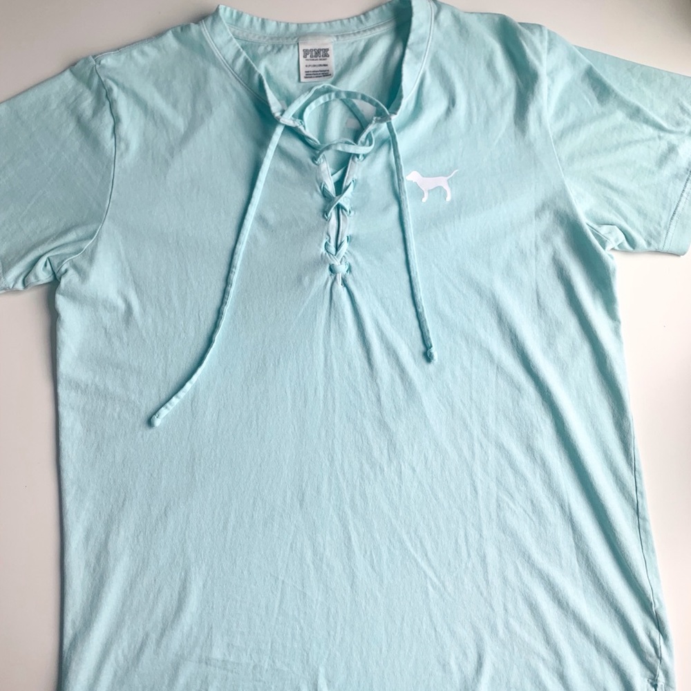 VS PINK oversized teal/blue tee w/ lace up front!
